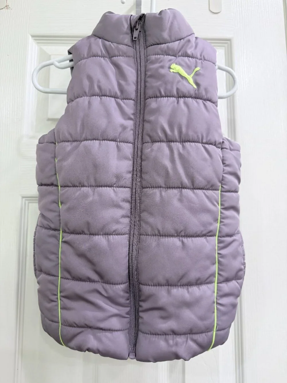 PUMA Girl's 4T Lilac Puffer Vest Neon Green Trim Lightweight Quilted
